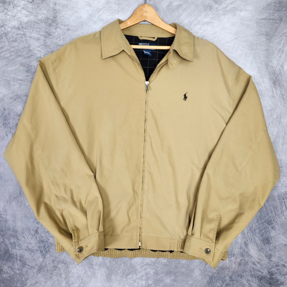 Vintage 90s Polo Ralph Lauren Harrington Jacket Mens XL Tan Khaki Windbreaker
